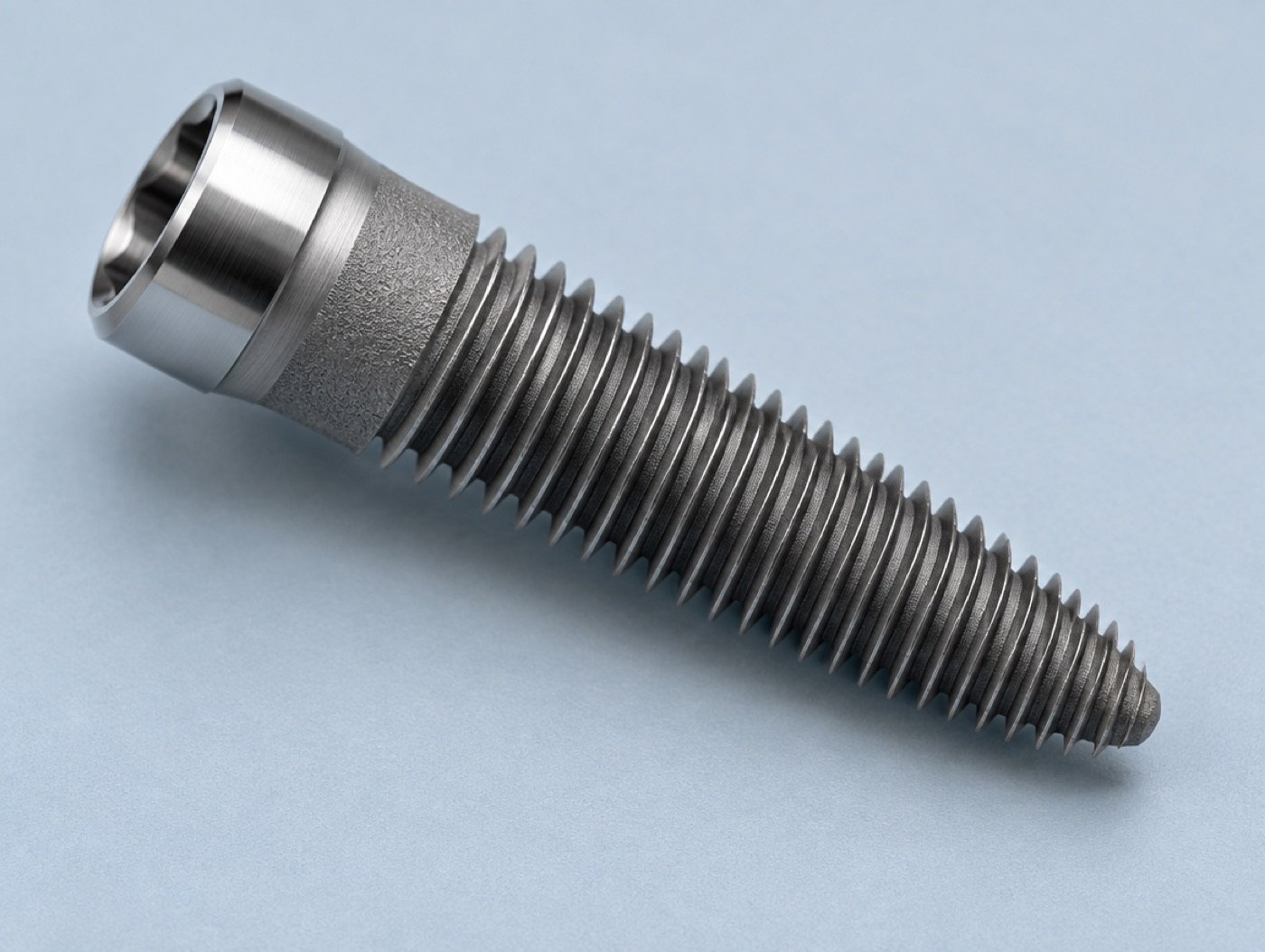 Generic tapered implant with deep threads (not a Nobel Biocare product image)